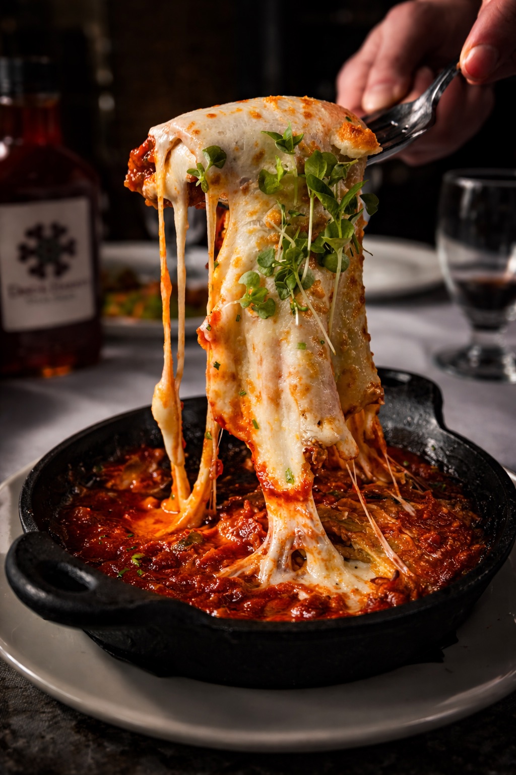 Bubbling cheese-pull skillet lasagna